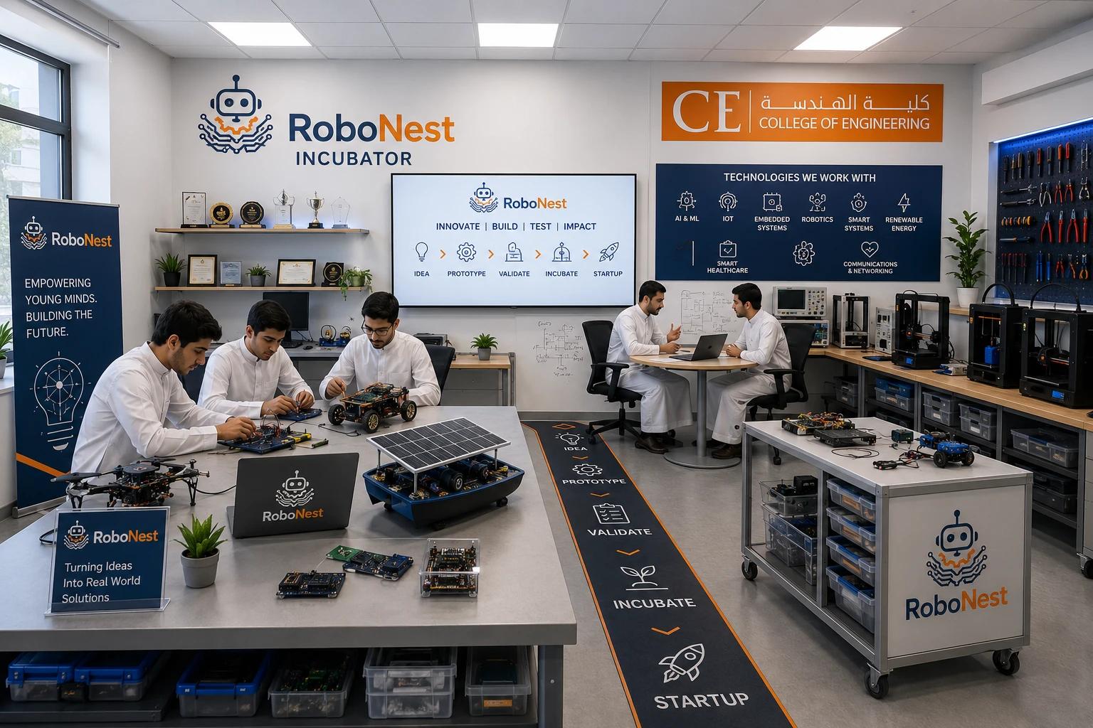 Students receiving technical guidance from a university mentor while developing a prototype